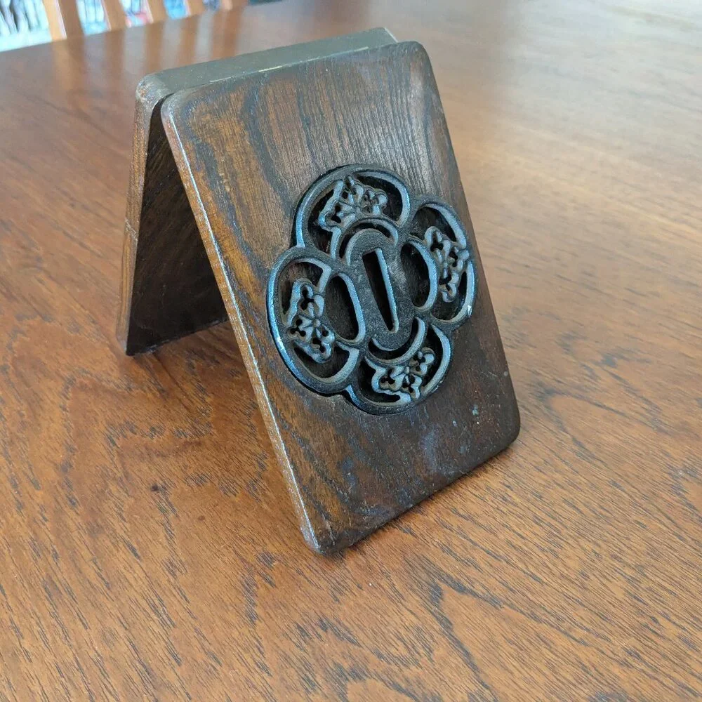 Japanese Katana Tsuba Iron Sword Guard Display Stand Box 4x6